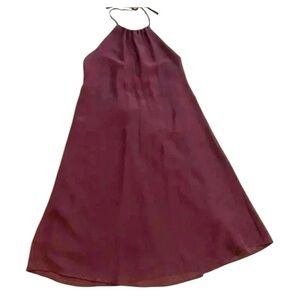 Womens Halter minimalist midi burgundy plum cocktail dress small Nouvelle Amsale